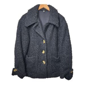 Free People So Soft Teddy Jacket Coat Cozy Sherpa Black Faux Shearling Medium